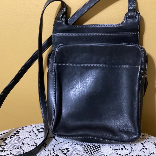Vintage Fossil Crossbody Black Leather Handbag