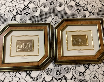 Set of  Italian Florentine Art Made in Italy Framed Wall Hanging 8 1/2” x 9 1/2”