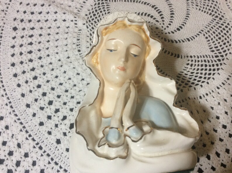 Vintage Madonna Blessed Virgin Mary Floral Container
