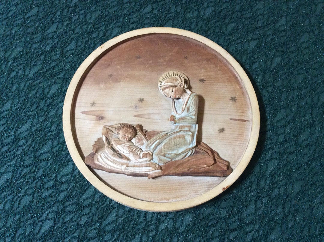 Italian Florentine Carved Wooden Mary and Baby Jesus Wall Hanging ...
