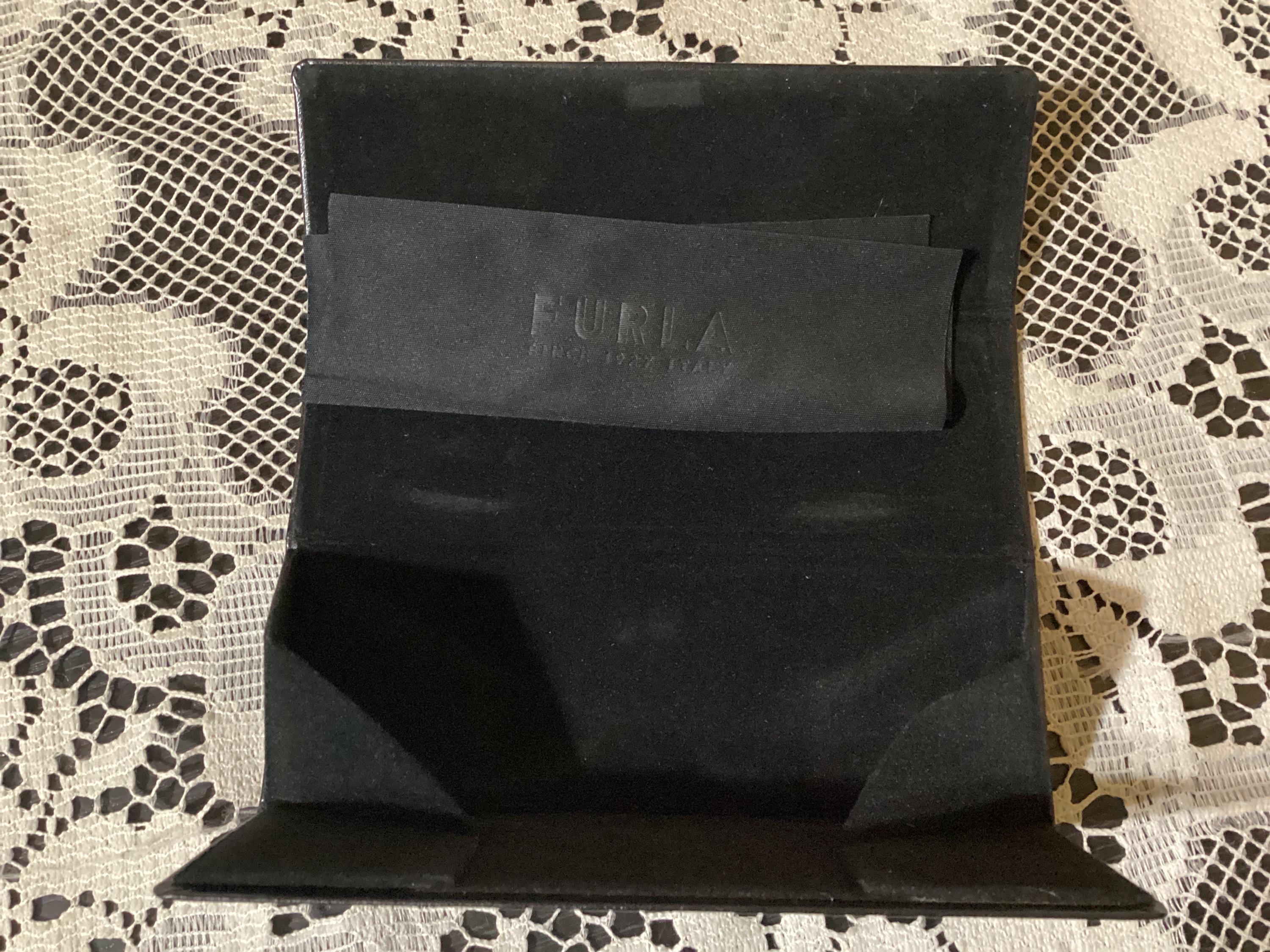 Furla Black Foldable Triangle Sunglasses Case with‎ Cleaning Cloth Hard Shell Furla Tri Fold Sunglass Case With Cleaning Cloth Made in  main image 2