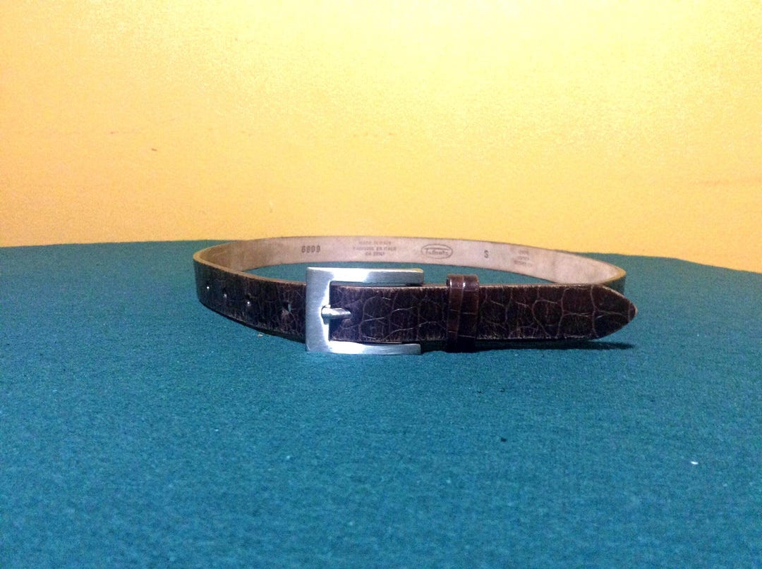 Vintage Talbots Belt Med Black Genuine Italian Leather Brass 90s Engraved Boho Vintage Talbots‎ Army Green Belt Leather Made in USA  main image 3