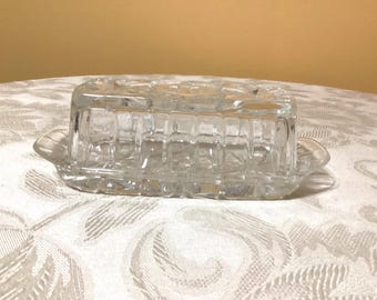 Vintage Anchor Hockey Cut Glass Butter Dish