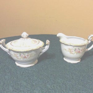 Noritake M Floral Pattern Sugar Bowl Lidded and Creamer