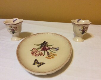 French Country Candy Dish with Two Miniature Candy Dishs with Stems