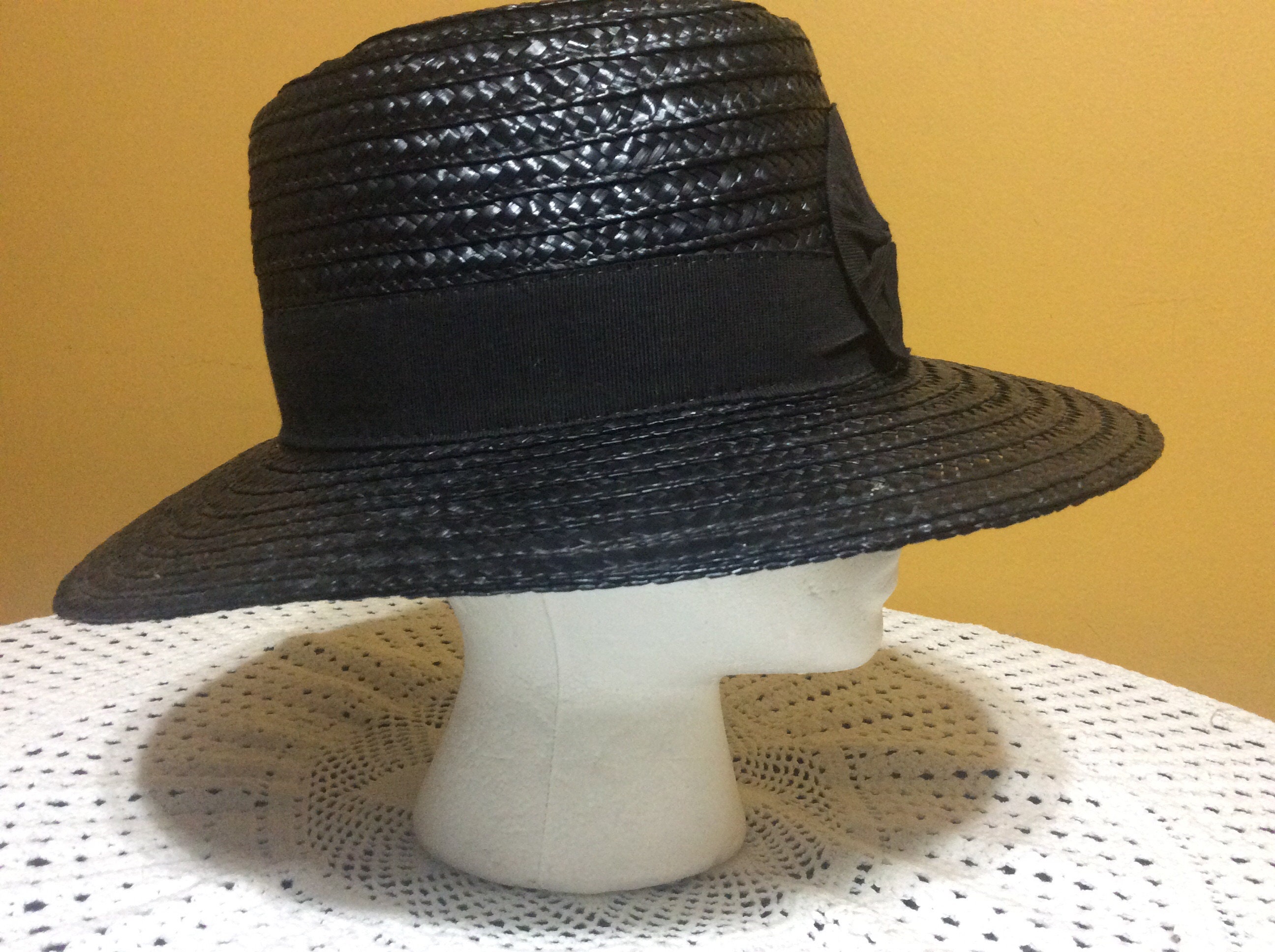 Vintage Betmar Black Italian Straw Brim Hat O/S Vintage Straw Hat by Betmar Made in Italy - Etsy main image 2