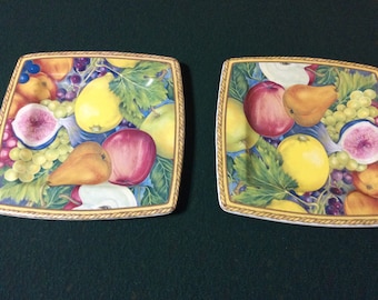 Platos de ensalada de cerámica italiana vintage: diseño de frutas de Bali, juego de 2
