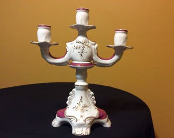 Victorian Romantic Porcelain Three Armed Candelabra