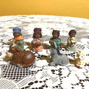 Vintage African American Folk Nativity Figurines Lot Of 6