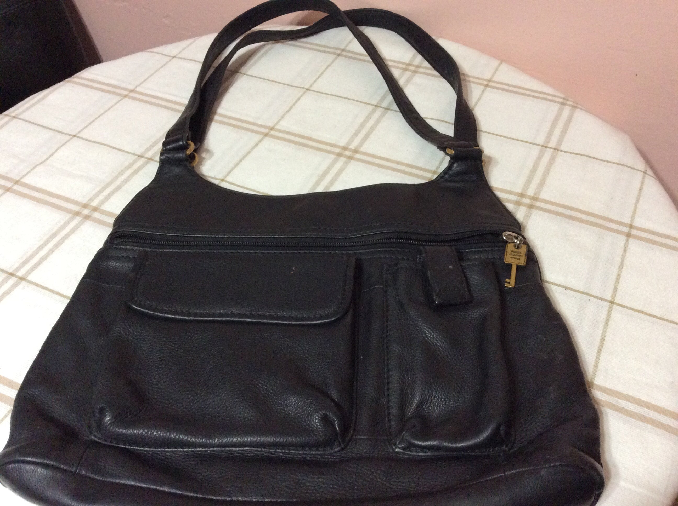 Vintage Fossil Black Leather Handbag 