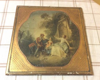 Italian Florentine Gilded Wood Plaque Made in Italy 13”x13”