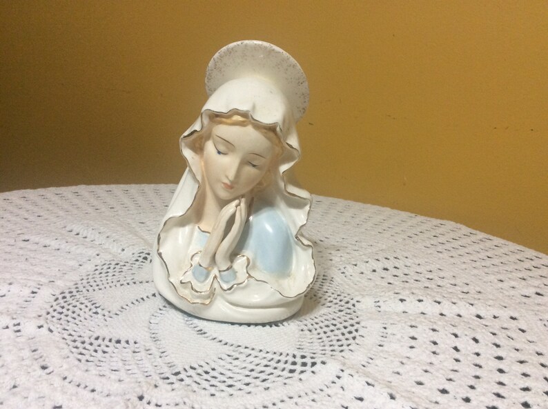 Vintage Madonna Blessed Virgin Mary Floral Container