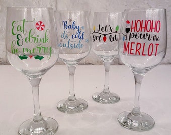 Set of 4 Holiday Wine Glasses/ Holiday Gift Set