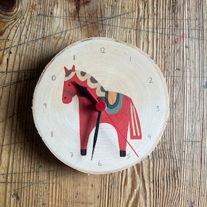 Wall Clock Dala Horse Birch Branch Disc