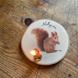 Candle holder squirrel can be personalized for your birthday