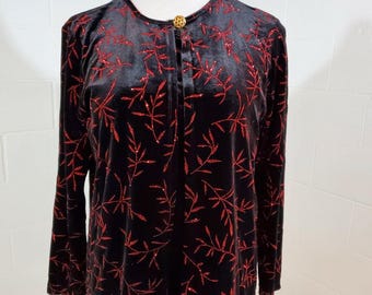 Notations Vintage 1990s Whimsigoth Black Velvet Top Red Sparkles Faux Twin Set Large
