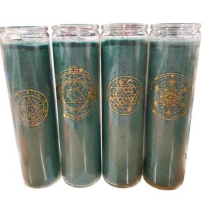 Green Sacred Geometry Candle Witchcraft Spell Money Drawing Prosperity Abundance