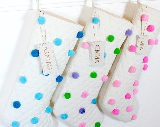 Featured listing image: Personalized Christmas Stockings with Pom Poms