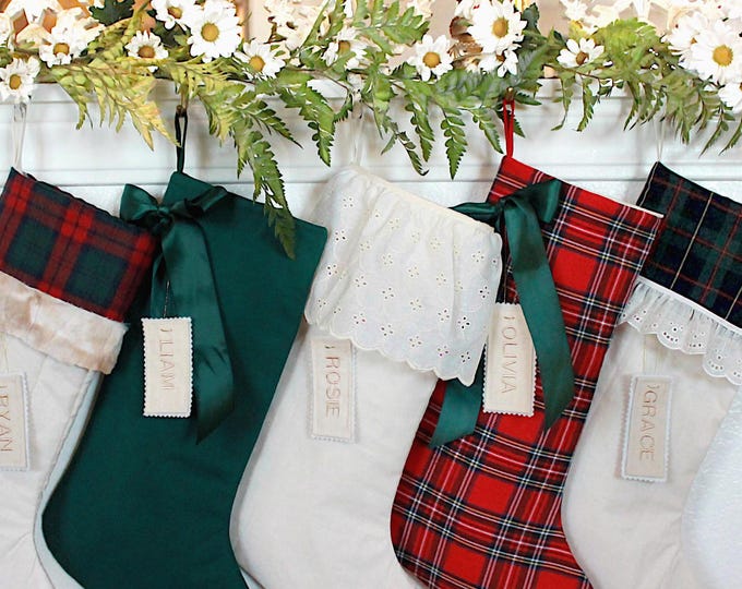 Featured listing image: Personalized Plaid Christmas Stocking: Handmade USA, Heirloom, Custom Family Matching Stockings