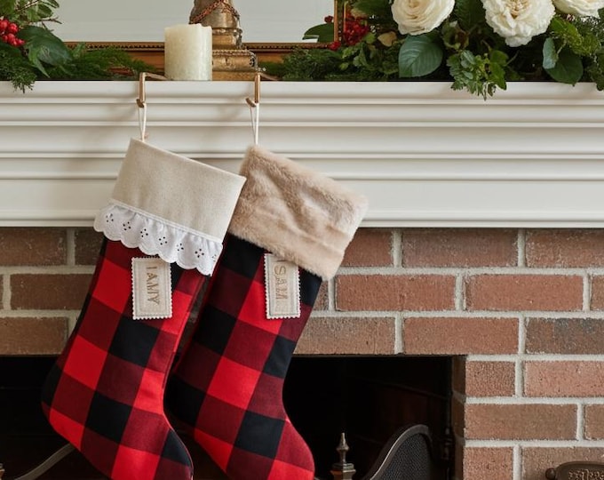 Featured listing image: Buffalo Christmas Stockings; Red and Black with Bows