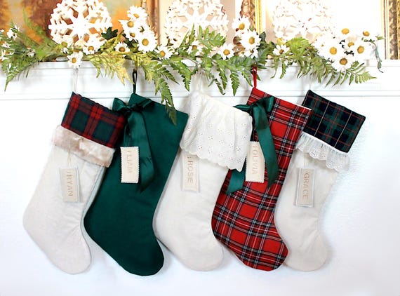 Family Christmas Stockings Set: Plaid Cotton Holiday Decor