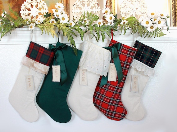 Plaid Christmas Stockings Personalized with Names -Custom Red and Green Stockings