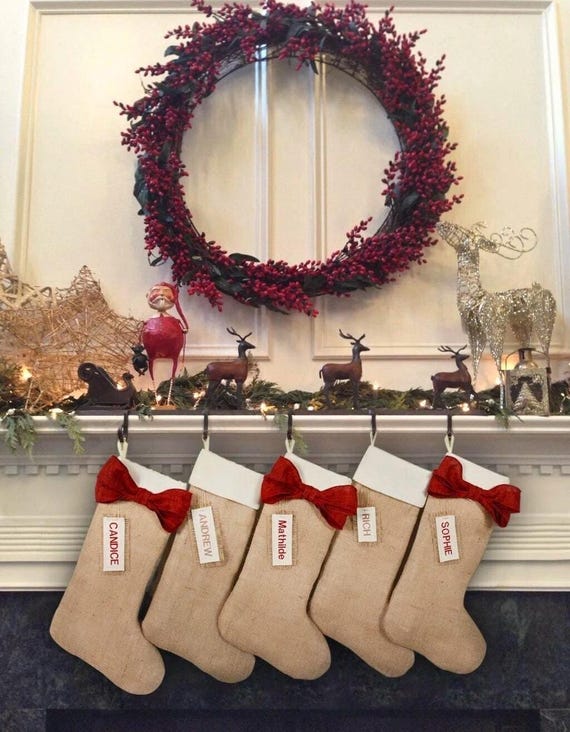 Burlap Christmas Stockings for the Family - Jute Holiday Stockings with Names
