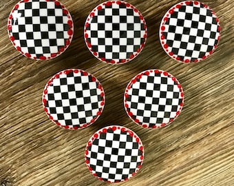 SET OF SIX,1.5", cabinet knobs,drawer pulls,black white checks,Teal,orange,purple,gold,silver,mint knobs,coral knobs,