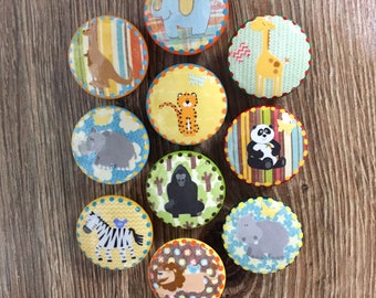 SET OF SIX,1.5",Baby nursery knobs,Zoo animals,safari animals,gender neutral nursery,zebra,drawer pulls,cabinet knobs,giraffe,elephant knobs
