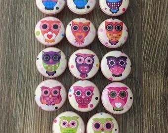 SET OF SIX, 1.5",owls,cabinet knobs,drawer pulls,baby nursery knobs,pink knobs,girl nursery knobs,baby owls,owl nursery decor