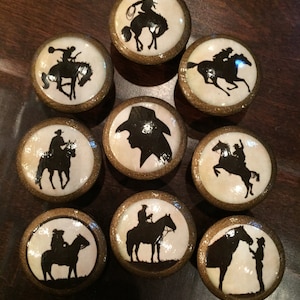 SET OF SIX, 1.5 inch western,cowboy,horse,horses,rodeo,silhouettes,brown,gold,southwestern