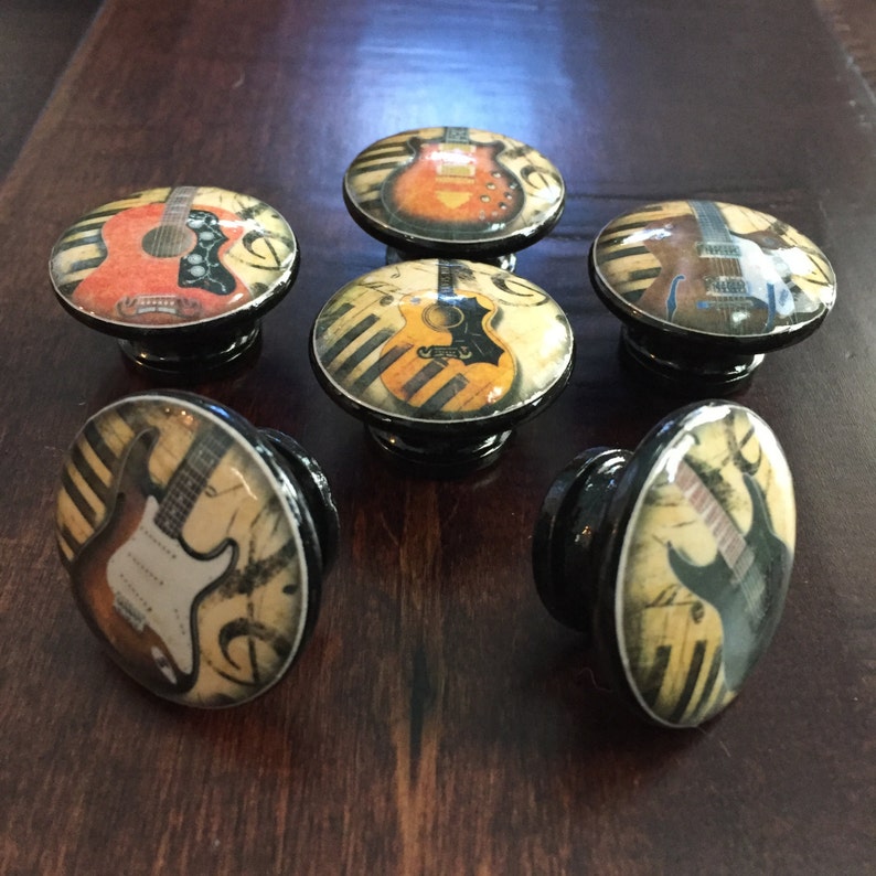 SET OF SIX1.5 Inch Guitars Black Knobs Drawer Etsy