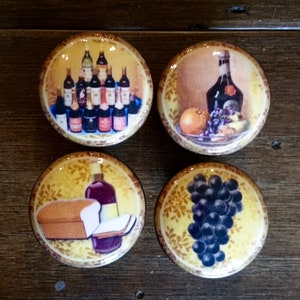 SET OF SIX, 1.5 inch, French, wine theme, wine, cabinet knobs,drawer pulls, metallic, brown,hunter green