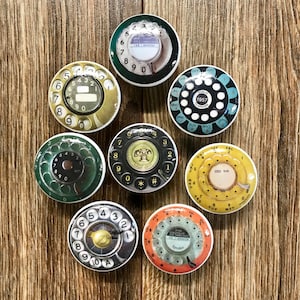 SET OF SIX,1.5&quot;,cabinet knob,drawer pull,vintage rotary dial phones,vintage phones,telephone knobs,vintage telephone decor,office knobs
