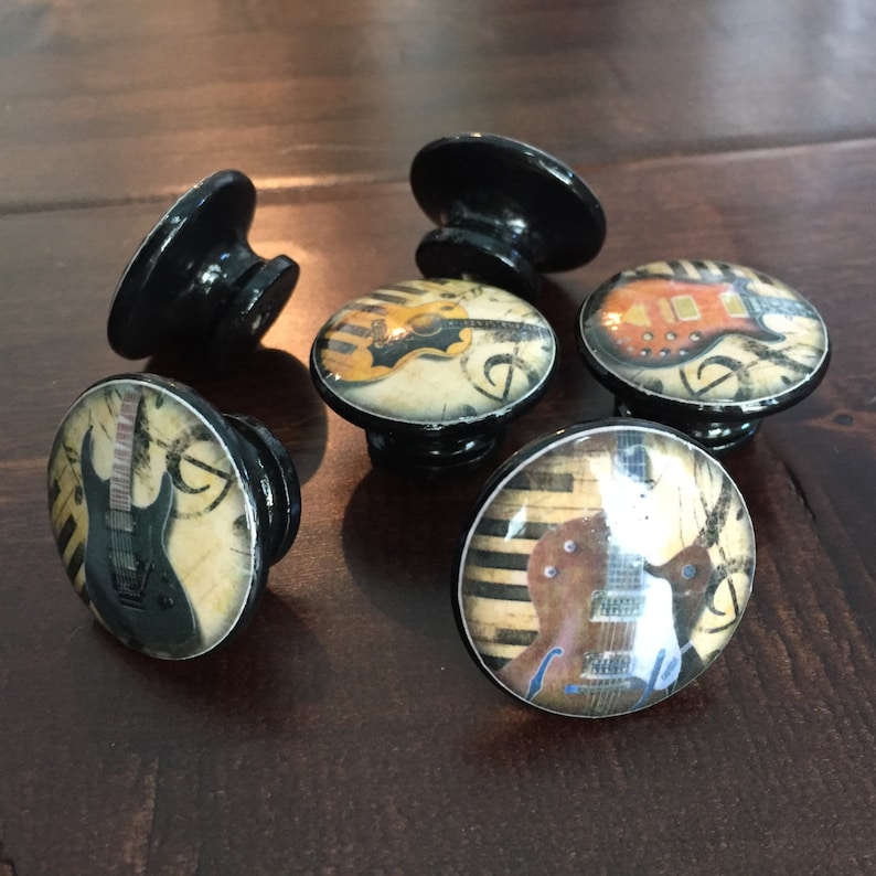 SET OF SIX1.5 Inch Guitars Black Knobs Drawer Etsy