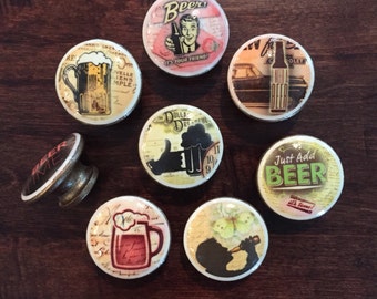 SET OF SIX, 1.5 inch, beer, cabinet knobs, drawer pulls, brown, bar decor, bachelor kitchen decor, man cave, beer theme