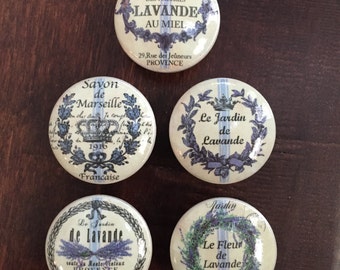 SET OF SIX, 1.5",lavender knobs,cabinet knobs,drawer pulls,vintage knobs,Parisian,french country knobs,Paris knobs,French country decor