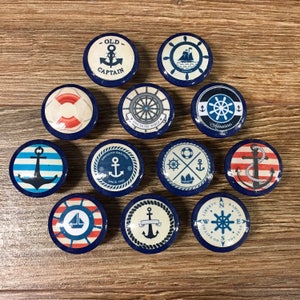 SET OF SIX, Nautical knobs, 1.5 inch,cabinet knobs,drawer pulls,anchors,captain's wheel,helm,sea theme, beach house,ocean