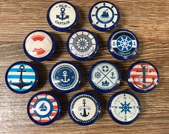 SET OF SIX, Nautical knobs, 1.5 inch,cabinet knobs,drawer pulls,anchors,captain's wheel,helm,sea theme, beach house,ocean