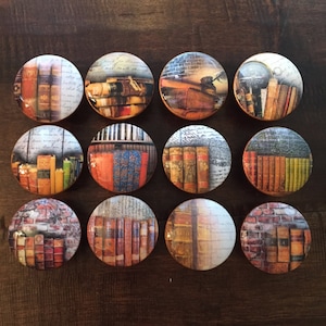 SET OF SIX, 1.5 inch, old books, book themed knobs, cabinet knobs, drawer pulls, bronze, brown, office knobs, library knobs, desk knobs