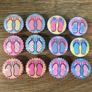 SET OF SIX, 1.5",sandals,beach,stripes,lake house,flip-flops,Orange,red,green,yellow,cabinet knobs,drawer pulls,beach house themed knobs