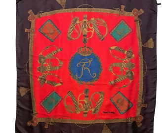 Foulard Carré Renato Balestra En Soie 100% - 87 X 87 Cm - Noir - Vintage - Foulard Ou Bandana - Occasion