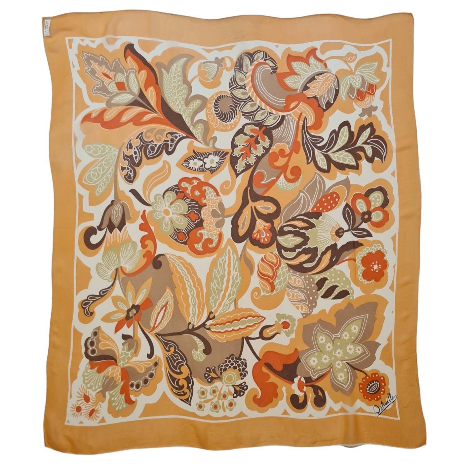 Foulard Ostinelli 100% Soie Vintage 87x90 Cm Bleu - Occasion - Italie