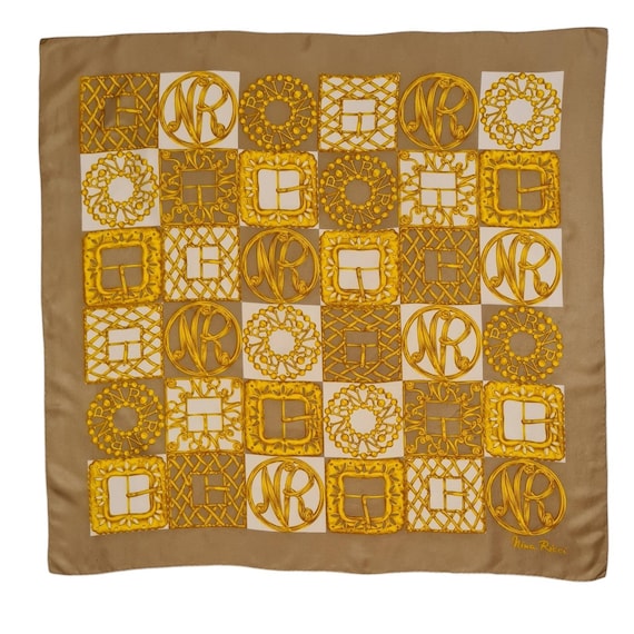 Foulard En Soie Vintage Nina Ricci - Motif Floral Multicolore - Fait Main En Italie