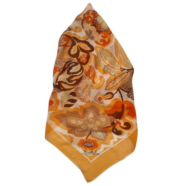 Foulard Carré Vintage OSTINELLI En Soie 100% - Dimensions 75x78 Cm - Couleur Beige - Occasion