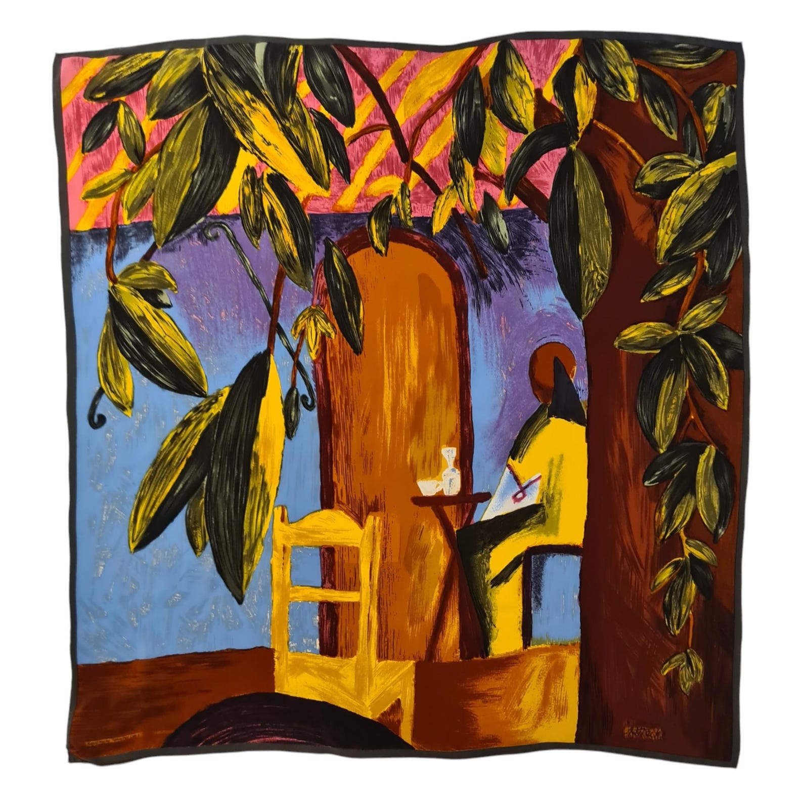 Foulard Vintage Auguste Macke En Soie - 100% Soie Italienne - Motif Géométrique Multicolore