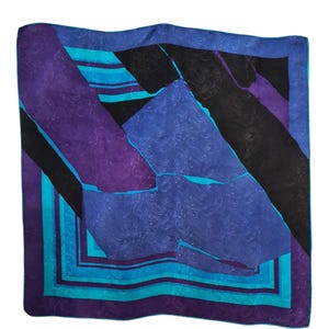 Foulard En Soie Vintage OSTINELLI - 80x80 Cm, Motif Floral Bleu, Italie