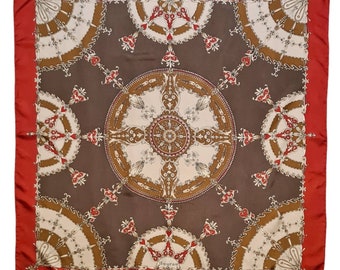 Foulard Carré En Soie Bayron Motif Chiens Vintage - 85x85 Cm - Occasion Avec Taches