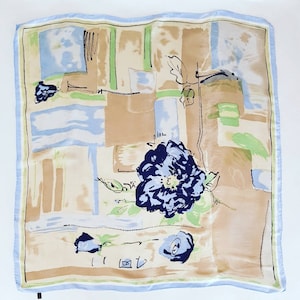 Vintage pure silk scarf with a large central flower