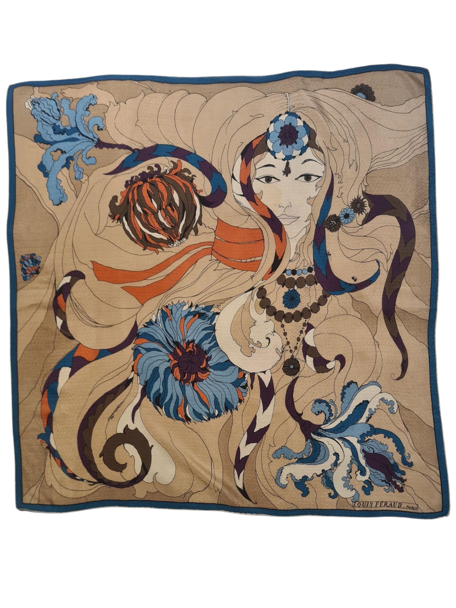 Foulard En Soie Louis Feraud - Modèle Occasion Multicolore - Fait En Italie